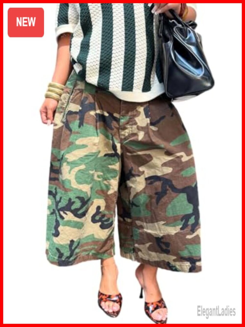 Women's Camo Cargo Baggy Wide Leg High Rise Bermuda Capris Joggers